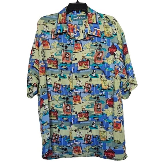 Big Dogs Mens X-Large Button-Down Hawaiian Shirt With Cocktail Print 100% Rayon - Picture 1 of 4